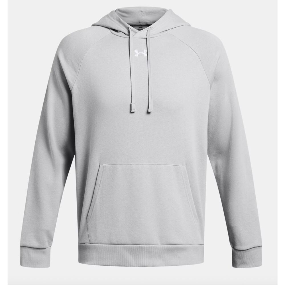 Under Armour UA Rival Fleece Hoodie Men's Mod Gray White Pullover XL XLARGE Gym